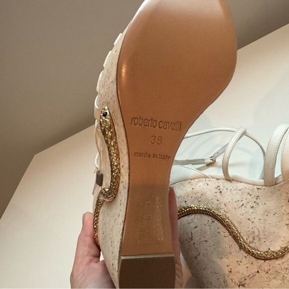 Roberto Cavalli White Platform Wedge with Gold Snake Detail - Picture 5 of 10